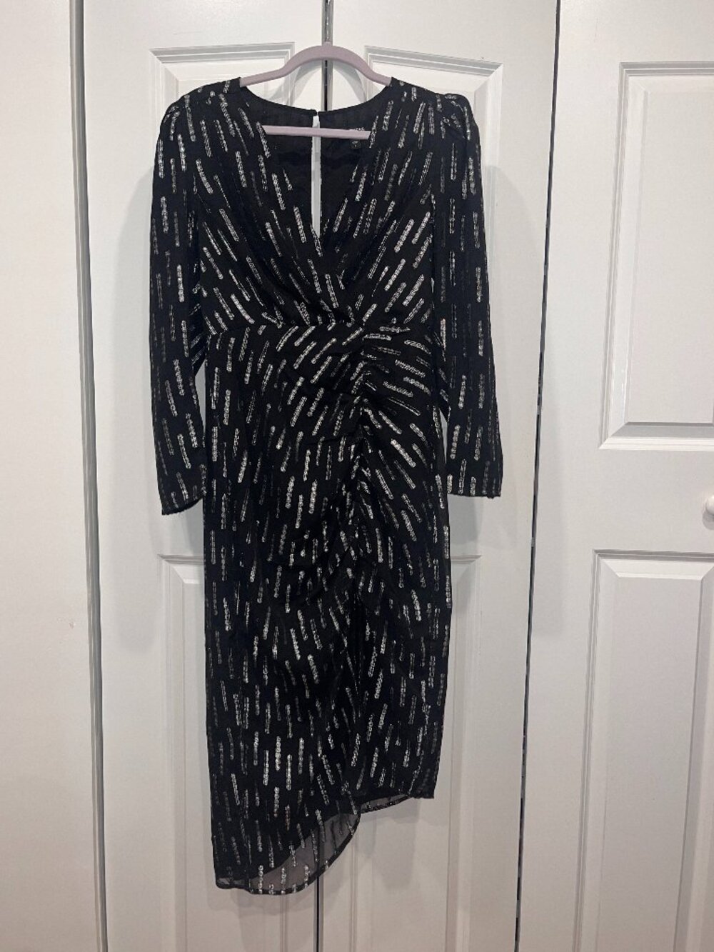 Express Black Silver Metallic Long Sleeve Party Dress Asymmetrical Women's Small